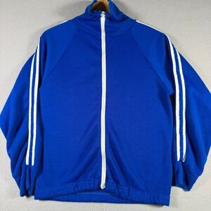 Vintage Mens Royal Blue Track Jacket White Racing Stripes Made in USA Small 38in